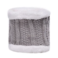 Winter gray chunky knit neck warmer with white faux fur trim and subtle metallic glitter - Grey Knitted Neck Warmer