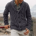 Men's dark grey shawl collar cable knit cardigan with single-breasted buttons in outdoor setting - 2XL / Dark Gray