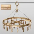 Champagne gold round aluminum sock dryer with 24 clips and windproof hanging hook - Round 24 Clips / Champagne Gold
