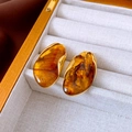 Detailed close-up of Maillard-style irregular amber resin earrings with gold edges - Gold Brown Irregular Amber Style (68#)