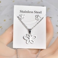 Stainless steel butterfly jewelry set with necklace and earrings on a white display card - Butterfly