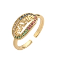 Adjustable gold MAMA ring with multicolored cubic zirconia heart and letter cutouts - Gold MAMA Colorful Zircon