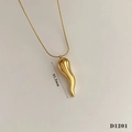 Gold stainless steel chili pendant necklace with a polished 31.3mm curved charm - Gold Small Necklace (D1201)