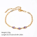 Golden paperclip chain bracelet with three faceted purple stones and lobster clasp - Purple Gem Paperclip Chain (JDB2312006-PE)