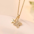 Collana a quadrifoglio in acciaio al titanio con un pendente dorato e uno con cristalli - Oro (8420)