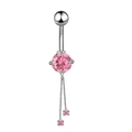 Silver belly button ring with pink zircon stones and elegant chain tassel dangles - 1964 Tassel Pink