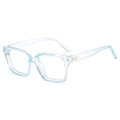 Fashionable square light blue transparent eyeglasses frame with golden rivet accents - Transparent Blue