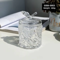 Nordic glass candy jar with 3D butterfly lid and embossed texture, 12.5cm height - Round Butterfly Jar (G086-0003)