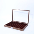 10-slot walnut wood jewelry display box with red velvet lining and clear glass lid - 10 Grids / Walnut With Coffee Interior