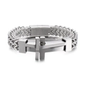 Pulsera de acero inoxidable plateada de doble cadena con hebilla de cruz en 3D - Color Acero Pulido (KB162803-KFC)