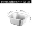 14cm shallow stainless steel food container without lid measuring 13.5x6cm for prep - 201 Square Medium (No Lid/14cm)