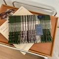 Classic British style green plaid cashmere-feel scarf with fringes on a tray - 6# Dark Green Plaid