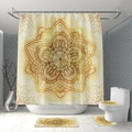 4-piece bathroom set with golden mandala pattern, polyester shower curtain and floor mats - Shower Curtain 90x180 / Gold & Beige Mandala (kq006)