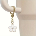 Golden handle chain accessory with white enamel flowers for insulated tumblers - White