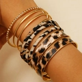 Vintage leopard print multi-layer bracelet set with gold finish and rhinestone accents - Leopard Multi Layer Bracelet Set Style 01 (A-630)