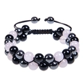Bracelet double couche en quartz rose et obsidienne 8mm avec cordon tressé ajustable - Bracelet en Quartz Rose (2 Perles Roses) / 8mm