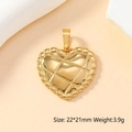 Quilted heart pendant in gold finish showing 22x21mm dimensions and metal texture - Grid Heart-41