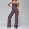 Women's deep purple yoga set with slim camisole top and high-waisted wide-leg sports pants - Mauve (Vest+Wide Leg Pants)