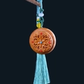 Green sandalwood carved lucky charm pendant with blue tassels and decorative beads - Treasure Box Style (5) / Approx. 2*4.3cm / Without Scent Beads