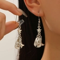 Parure de boucles d'oreilles western vintage argentées avec étoile, chapeau et botte - Antique Argent Étoile Chapeau Bottes Triple Pendentif Boucles d'Oreilles (12420)