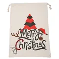 Christmas drawstring canvas gift bag with Merry Christmas reindeer design on white background - 49*68CM, HK-X2 (Antler Letters)