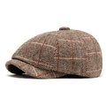 Gorra de repartidor británica en marrón con diseño de espiga y cuadros ventana - Ajustable / Caqui (Bronceado Rojo Plaid)