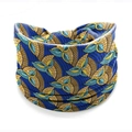 Elastic yoga headband featuring blue and yellow African tribal geometric print - Style 82