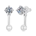 Élégantes boucles d'oreilles en argent 925 avec pierre moissanite et perle blanche - Moissanite 0.5ct (Avec deux certificats)