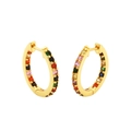 18K gold-plated circular hoop earrings featuring multi-color rainbow cubic zirconia stones - Multicolor Zirconia Gold