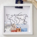White travel fund memory box with black wire world map being filled with a passport - 29*29cm Plain Style / White