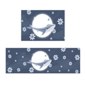 Minimalist whale and moon illustration kitchen mat with crystal velvet texture and floral detail - Blue Whale