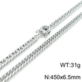 6.5mm silver Cuban link chain necklace made of durable stainless steel for men - Steel Color Necklace (KN119038-Z) / 45cm