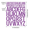 Detail von violetten Vinyl-Buchstabenaufklebern mit 1 und 2 Zoll Höhenangaben - 22*27.5cm / Lila