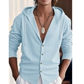 Close-up of light blue striped men's hooded shirt showing fabric texture and drawstring - Light Blue