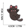 Detail view of cartoon cat embroidered patch with precise size labels and texture - No.15 (Dark Brown Cat)(W17XM-096-15)