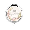 Portable round metal compact mirror featuring pink lily floral art and Bible verses - Pink Lily Scriptures
