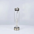 Crystal energy water bottle with clear quartz pillar and silver metallic lids - White Crystal