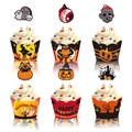 Halloween cupcake wrappers and toppers set with spooky orange and black party patterns - Halloween Cupcake Wrappers & Toppers Set A