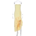 Slim fit light yellow off-the-shoulder dress with asymmetric ruffled hem for summer parties - Light Yellow
