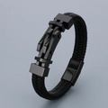 Braided black leather bracelet with black geometric metal clasp for men stylish design - 19cm / Style A Black (KB166238-KFC)