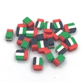 Flat square polymer clay beads with United Arab Emirates flag design for DIY jewelry - UAE
