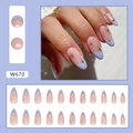 Press-on nails W670 featuring nude pink base with lavender tips and gold stars - W670 Starburst French