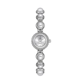 Elegant silver pearl bracelet watch with round white dial and Roman numeral markers - Classic Silver