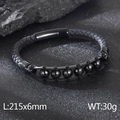 Pulsera de cuero trenzado negro para hombre con seis cuentas, largo 215 mm - Negro (KB116468-KFC)