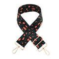 Close-up of leopard print nylon bag strap with polished gold-tone metal swivel hooks - Gold Buckle / Leopard Print No. 8 Green Orange