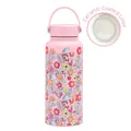 Detail view of pink floral 1L sports water bottle with ceramic coated SUS304 interior - Light Pink Style 11A