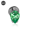 G23 titanium flat back labret stud featuring a pear-shaped green zircon stone inlay - 1.2x8mm / Green Zirconia