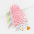 Detailed set of 20 nail art brushes including pink liners and colorful dotting pens - 20 Piece Set / Pink