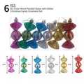 6-piece colorful Christmas candy ornaments set with glitter finish and 8cm size in window box - Six-color Mixed Painted