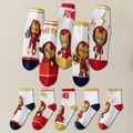 Mesh cotton kids crew socks set featuring superhero patterns and vibrant color blocking - Iron Man Team A / Ages 9-13 (foot Length 19-23cm)